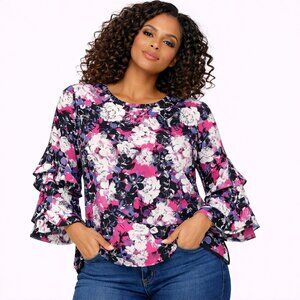 Kate & Mallory Floral Blouse | Purple White Black Print Top | RuffleL.
